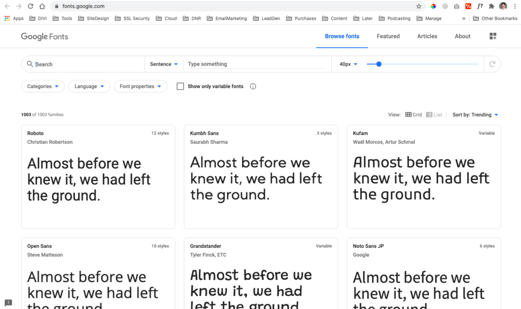 blog design - google fonts